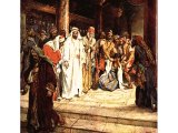 The woman caught in adultery waiting for the first stone - by William Hole